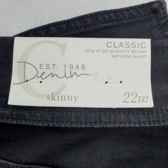 CC - Cato Skinny Jeans Womens 22W Solid Black Buttonfly Fold Over Stretch NWT - Picture 4 of 11
